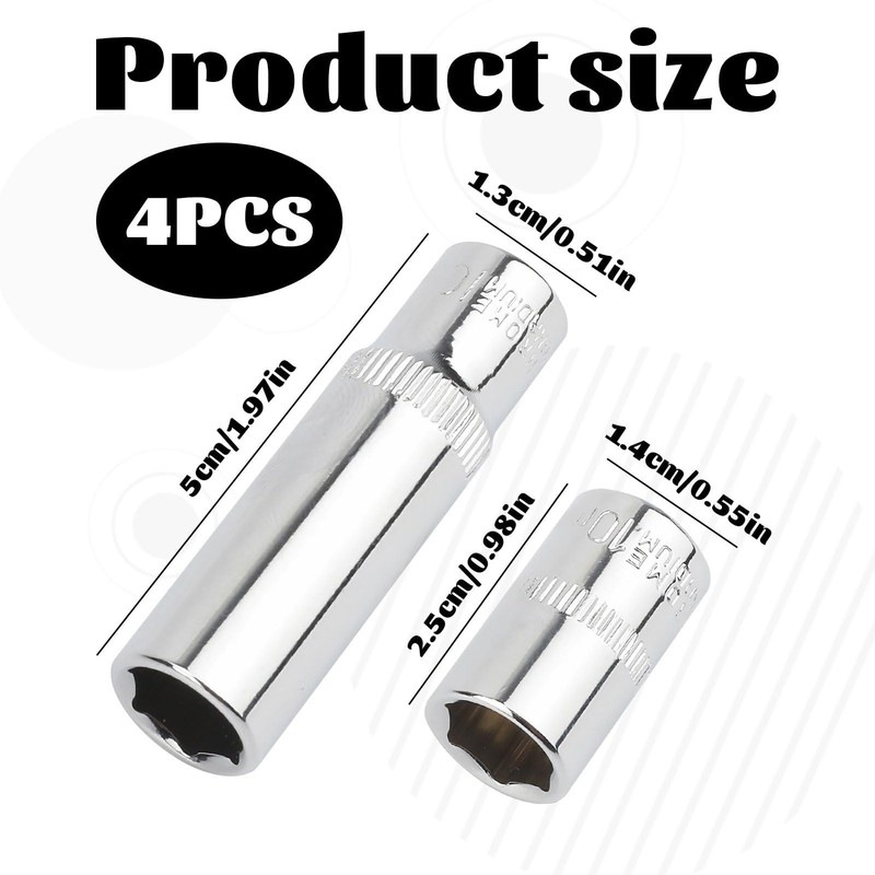 4 PCS 10mm Socket,1/4 Socket Set,1/4-Inch Deep Socket Set,Mini Socket