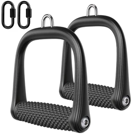 BeneLabel Pulley Handle, 2 Gym Single Handle Cable Attachment Strength Training Triceps D Handles for Lat Pull, Cable Pull, Resistance Bands, Crossover with Rotating Handle & 2 Carabiners, Bump