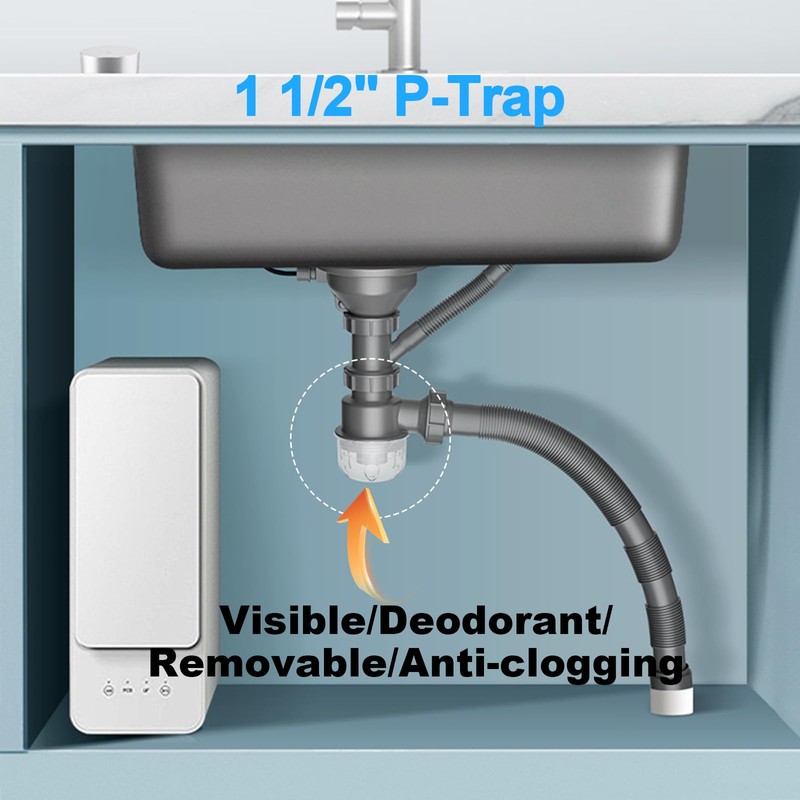 QruiLanTu Sink Trap 1 1/2'' P-Trap Replacement Upgrade Visible Removable