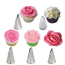 Inovey 5 Stück Set Rosen Blütenblatt Icing Piping Düsen Metall Creme Tipps Kuchen Dekorieren Werkzeuge Cupcake Gebäck Werkzeug