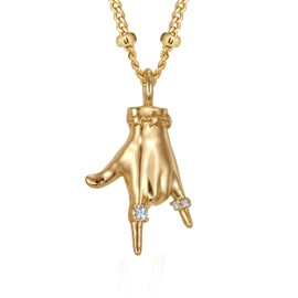 Fettero Gold Charm Necklace for Women - 14K Gold Plated Rock I LOVE YOU Hand Pendant Neckalces for Friends Trendy Charm Dainty Gesture Necklace Jewelry Inspirational Gift