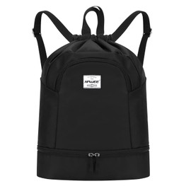 HAWEE Waterproof Drawstring Backpack with Inner Pocket Large Gym Bag Drawstring Daypack Drawstring Bag Sports Bag Unisex for Women Men Travel Everyday School Outdoor Yoga Swimming Beach, Black (black