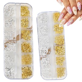 Mixed Star and Croheart Nail Rhinestones, Metal Rivet Stickers, Nail Jewelry, 3D Nail Charms, Women's Accessories, Girl's Nail Design,Nail Art Charms for Decorate Computers, Phone Cases(Gold, Silver)