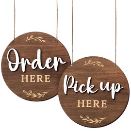 Woodamore Order Here Pick Up Here Signs - 2 Pack Wood Order Here Sign For Restaurant, Cafes, And Bars