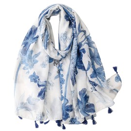 FAIRYGATE Tassel Scarf Women Elegant Art Painting Pink and Blue Gifts for Her Ladies Scarves Lightweight Clearance 9028