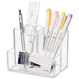 MUAMAX Clear Acrylic Pencil Pen Organizer 3 Slots Makeup Brush Holder Acrylic Desk Accessories Desktop Stationery Organizer for Office School Home Supplies