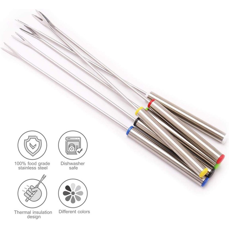 Stainless Steel Fondue Forks,Chocolate Dipping Fork with Heat Resistant Handle,for