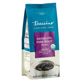 Teeccino Dandelion Dark Roast Herbal Coffee - 10 oz - Caffeine-Free Coffee Alternative with Prebiotics, Gluten Free, Acid Free, Organic