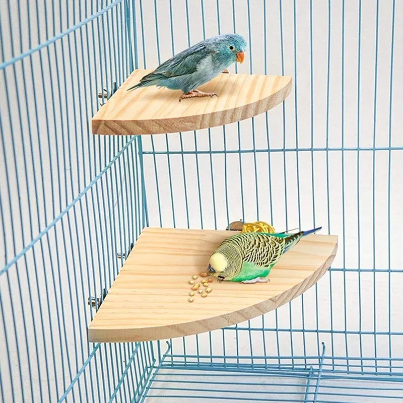 Parrot Bird Wood Perch Stand Platform Rectangle Fan-shaped Shelf Stand