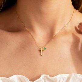 Turandoss Gold Necklace for Women Trendy - 14K Gold Plated Dainty Cross Pendant Birthstone Necklaces, November Birthstone Necklace, Created Citrine Necklaces for Women Jewelry Gifts