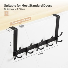 Optish Over The Door Hooks for Hanging, Over The Door Hanger, Over The Door Towel Rack for Bathroom with 5 Triple Coat Hooks, Door Hanger Hooks Towel Hanger (Black, 1 Pack)