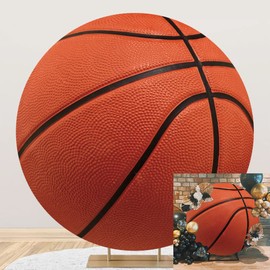 DORCEV 6.5x6.5ft Basketball Round Backdrop Cover Polyester Basketball Sports Theme Party Photo Background Newborn Kids Boys Adults Birthday Party Portrait Sports Competition Decor Photo Booth Props