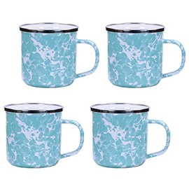 Golden Rabbit Enamelware - Set of 4-12oz Mugs (Sea Glass Swirl)