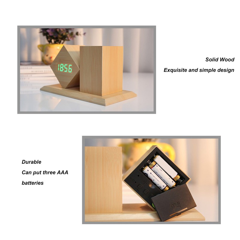 Pen Holder Clock Voice Control HD LED Display USB Battery