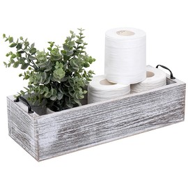 Bathroom Decor Box Toilet Paper Holder, Rustic Toilet Tank Basket, Wooden Back of Toilet Storage Basket for Livingroom Kitchen 15.7" x 6" x 3.9"-White