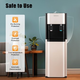 LyeXD Bottom Loading Water Cooler Dispenser, Hot and Cold Water Dispenser for 5 Gallon Bottles, Stainless Steel Water Dispenser with Heating and Cooling Functions, Overload Protection for Home (Gold)