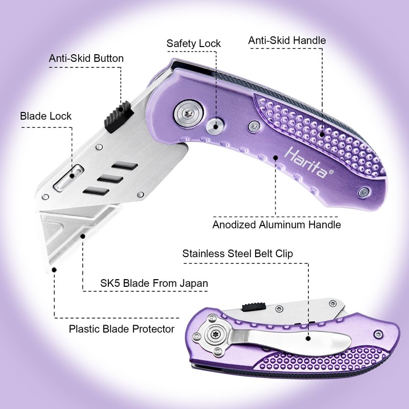 Harita Utility Knife Box Cutter Quick Change Blades, Back-lock Mechanism,
