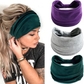Headbands Women's Wide Hair Band, Pack of 3 Plain Sports Yoga Head Wrap Hair Bands Elastic Hair Bands