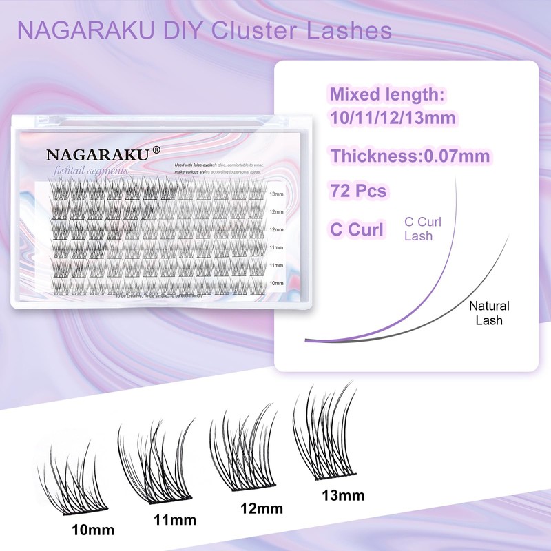 NAGARAKU Selfgrafting Segmented False Eyelashes, DIY Eyelashes, Triple Fish Tail