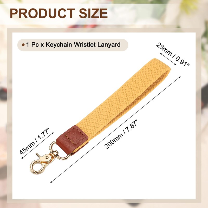 uxcell Wrist Lanyard Keychain, 200mm Braided Wristlet Strap with Gold