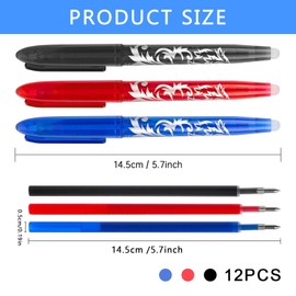 RUCUDIM Erasable Ballpoint Pen, Gel Pen, 6 Rollerball Pens, Erasable Pen, 0.5 mm Erasable Pen, Friction Pens with 6 Interchangeable Refills for School Supplies, Office Supplies