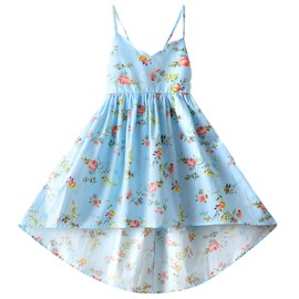 HILEELANG Toddler Flower Girl Easter Summer Beach Fancy Dress Cotton Casual Backless Sleeveless Blue Floral Photoshoot Outfits Princess Sundress 3T