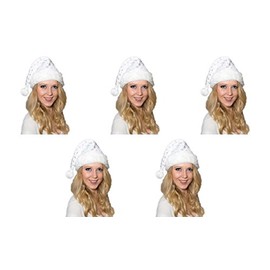 Ciffre Set of 5 Christmas Hats Santa Hat White Plush with Glitter Dust Thick Fur Edge Hat X25