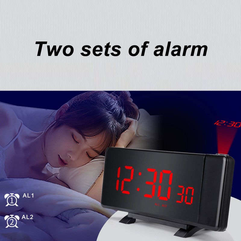 Projection Alarm Clock with 2 USB Ports LED Curved Display