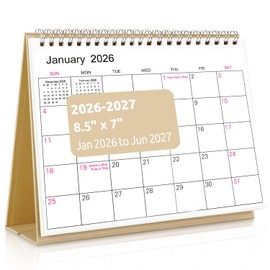 SKYDUE Small Desk Calendar 2026-2027, Jan. 2026 to Jun. 2027, 18 Months Small Desk Calendar with Planner Stickers, 8.5" x 7" Desktop Calendar Planner, Kraft
