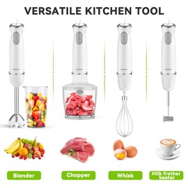 Immersion Blender Handheld, 800W Scratch Resistant Hand Blender, Abuler 5 in 1 Emulsifier Blender Mixer, BPA-Free 12 Speed Stick Blender, Beaker, Chopper, Whisk, Frother, for Soup, Sauce(White)