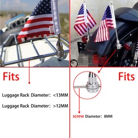 6" x 9" American Flag + Blue Line American Flag + 2 Chrome Adjustable Flagpole Mount Set for Harley Davidson Honda Goldwing CB VTX CBR Yamaha