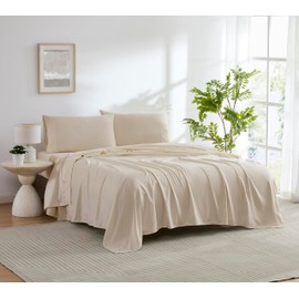 Fine Pinstripe Yarn Dye 4 Piece Sheet Set - Luxurious Garment Washed Microfiber Bed Sheets - Includes Flat Sheet, Fitted Sheet with Deep Pockets, & Pillowcases - Taupe/Queen Size