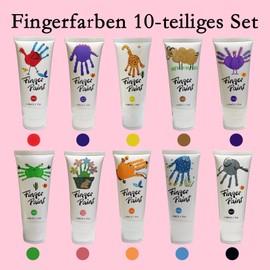 Pack of 10 Natural Colours with Sponge Attachment, 60 ml Children's Finger Paints, Organic Painting Paints Made from Natural Raw Materials, Non-Toxic, Washable, Suitable as a Gift for Early Education