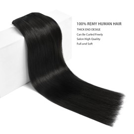 Yamel Invisible Wire Hair Extension Human Hair with Clips Jet Black 12 Inch Fish Line 1 Piece Real Human Hair Secret Extensions