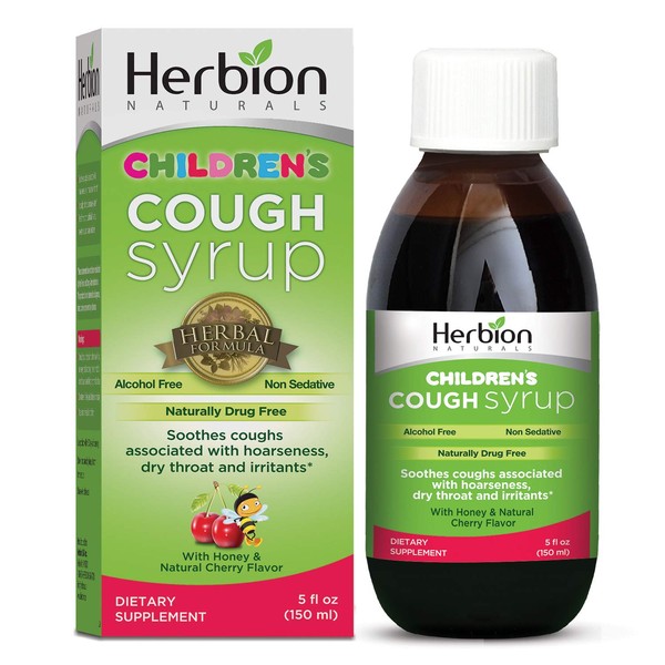 Herbion Naturals Cough Syrup for Children - 5fl oz - Good Tasting Supplement with Natural Honey & Cherry Flavor.
