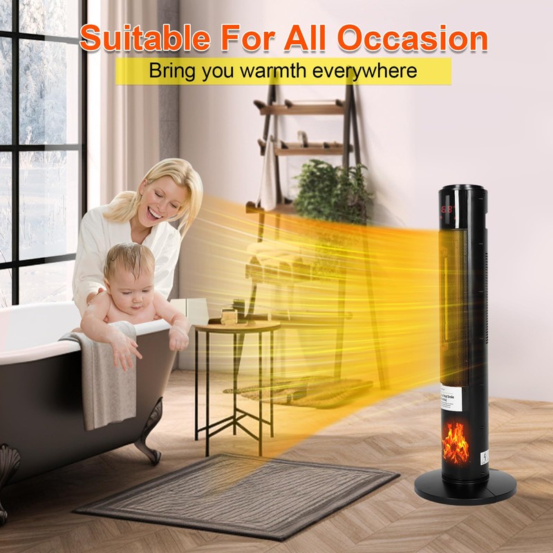 CAYNEL Tower Ceramic & Flame Heater with 3D Flame and