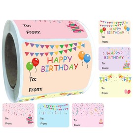 NT-ling 1.5 x 2 Inch Multicolor Festive Happy Birthday Stickers - 300 Plastic Stickers for Presents, Parties, Gifts & Rewards
