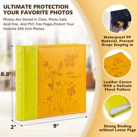 Golden State Art, Photo Album Holds 200 4"x6" Pictures 2 Per Pages Faux Leather Vintage Inspired Cover(Orange & Light Yellow, 1-Pack)
