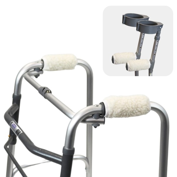 SOLACE BRACING Super Soft Sheepskin Handle Pads (Pair) - British Made & NHS Supplied Sweat Absorbent Handle Grips - #1 Anti-Slip Padded Handle Covers for Crutches, Rollator Walkers & Zimmer Frames