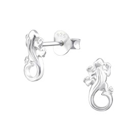 Laimons Women's Stud Earrings Girls Jewellery Lizard Salamander Shiny Sterling Silver 925, Silver, No Gemstone