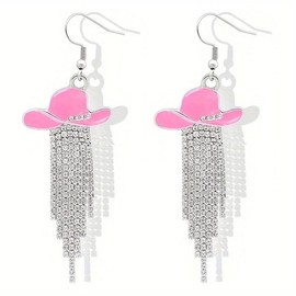 Rhinestone Cowgirl Western Outfit for Women Sparkly Rhinestone Tassel Dangle Earrings Western Earrings Disco Rodeo Country Concert Outfits for Women(Pink)
