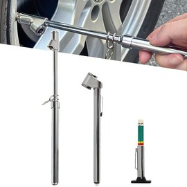 2 Pcs Dual Head Tire Pressure Gauge Heavy Duty Truck Tire Air Gauge 10-150PSI,10-120PSI with Tread Depth Gauge Pencil Tire Gauge Straight-on Tire Checker Extended Tube for Semi Truck Car Motorcycle