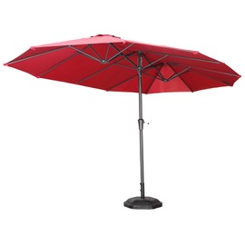 HYD-Parts 15Ft Patio Umbrella Double-Sided Market Extra Large Umbrella Outdoor Patio w/Easy Crank for Yard, Poolside, Deck, No Base (Red)