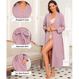 Lovasy Waffle Dressing Gowns for Women UK Cotton Lightweight Spa & Bath Robes for Women Ladies Kimono Dressing Gowns Women's Full-Length Robes with Pockets for Hotel Nursing Pregnancy,Light Pink,XL