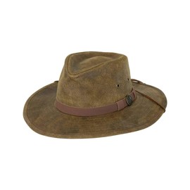 Outback Trading Men's 1356 Kodiak Water-Resistant UPF 50 Distressed Leather Western Hat with Adjustable Chin Cord Brown