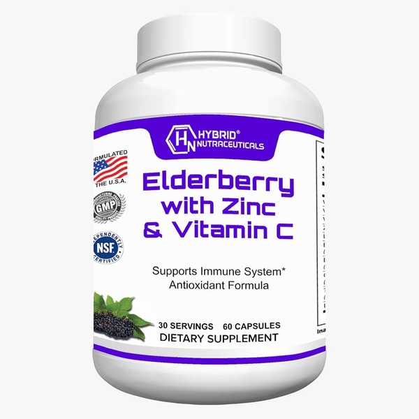 Hybrid Nutraceuticals Black Elderberry Capsules, with Echinacea, Turmeric, Garlic, Zinc,