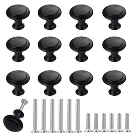 THSIREE 12PCS Cabinet Knobs, Black Cabinet Pulls Cabinet Knobs Inway, Round Drawer Knobs Cabinet Hardware with Screws, for Kitchen Bedroom Furniture