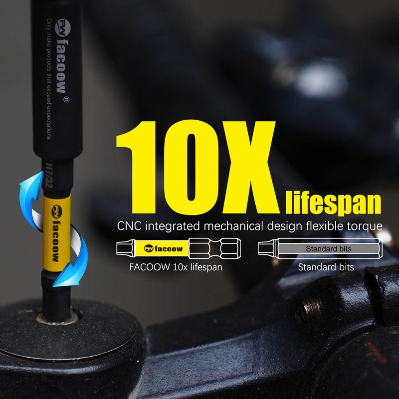 Facoow Hex Bit Set, S2 Alloy Steel Allen Wrench Drill
