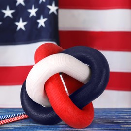 Chunful 4th of July 3 Link Wooden Knot Decor American Patriotic Table Decoration Hand Carved Independence Day Table Topper Decor Rustic Farmhouse Boho Decorations for Memorial Day