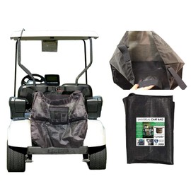 Club Clean Universal Cart Bag – Golf Cart Grocery Bag & Storage Carrier – Fits 2 & 4 Seat Golf Carts – Mesh Bag for EZGO, Yamaha, Club Car – Grocery, Beach, Chair & Supply Buggie Bag Attachment Black